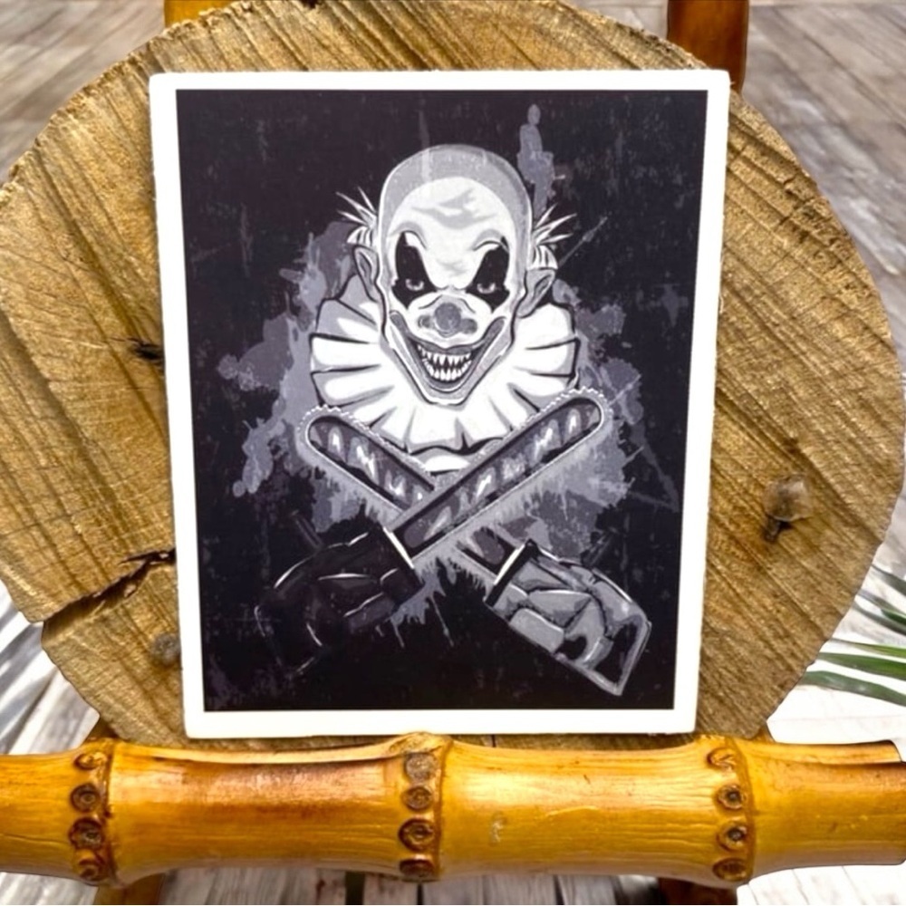 10 / $10 Creepy Clown Chainsaw Sticker - Horror / Halloween